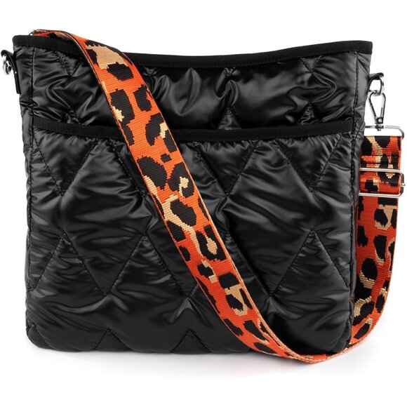 Handbags - Quilted Cotton Puffer Crossbody Bag with Adjustable Strap for Women